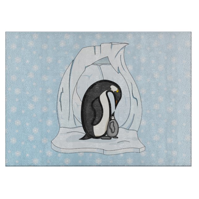 Davin and Annie the Penguins Glass Cutting Board (Front)
