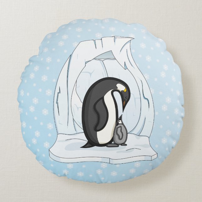 Davin and Annie the Penguins Round Pillow (Front)