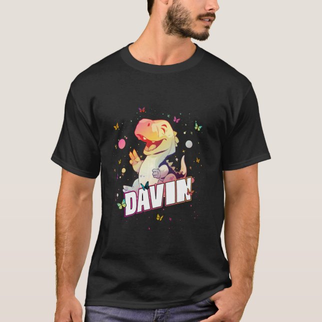 DAVIN - Cute Boy Name with cute Dinosaur T-Shirt (Front)