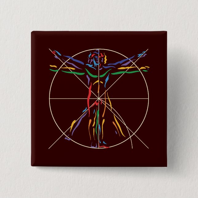 DaVinci Anatomy Man in Chakra Colours 2 Inch Square Button (Front)