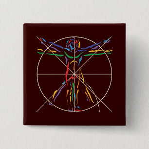 DaVinci Anatomy Man in Chakra Colours 2 Inch Square Button