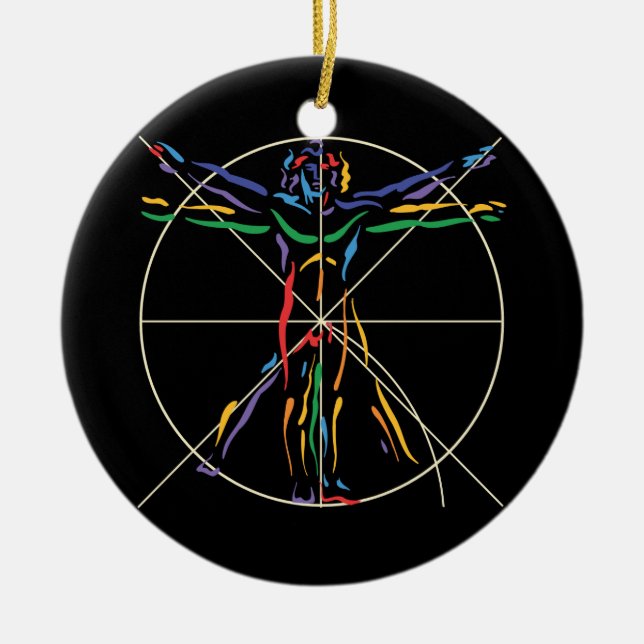 DaVinci Anatomy Man in Chakra Colours Ceramic Ornament (Front)