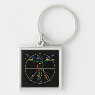 DaVinci Anatomy Man in Chakra Colours Keychain
