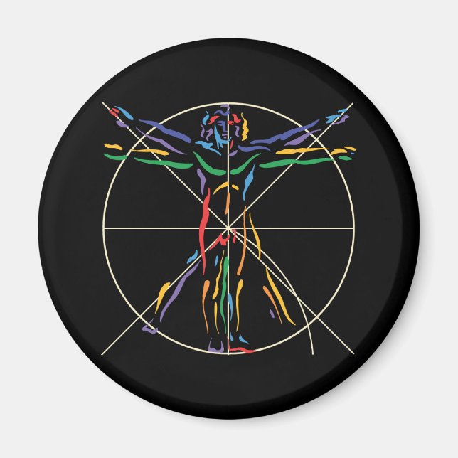 DaVinci Anatomy Man in Chakra Colours Magnet (Front)