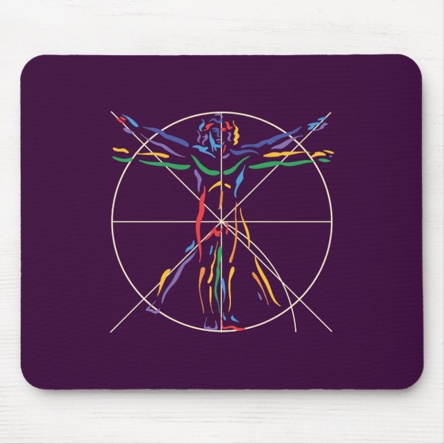 DaVinci Anatomy Man in Chakra Colours Mouse Pad (Front)