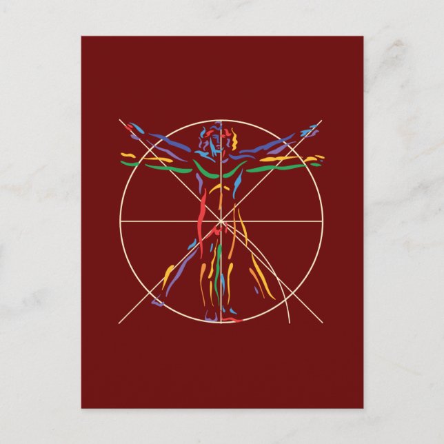 DaVinci Anatomy Man in Chakra Colours Postcard (Front)
