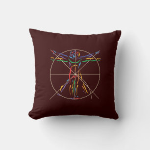 DaVinci Anatomy Man in Chakra Colours Throw Pillow