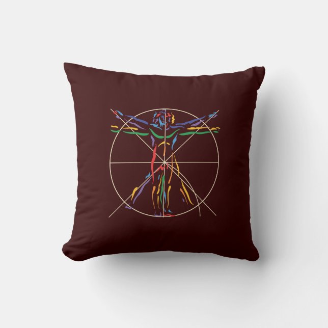 DaVinci Anatomy Man in Chakra Colours Throw Pillow (Front)