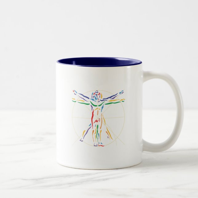 DaVinci Anatomy Man in Chakra Colours Two-Tone Coffee Mug (Right)
