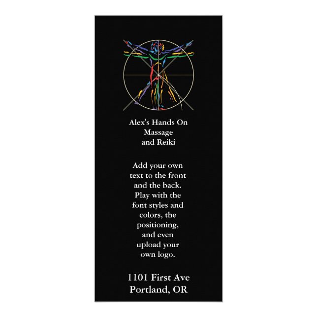 DaVinci Vitruvian Man Chakra colours Rack Card (Front)