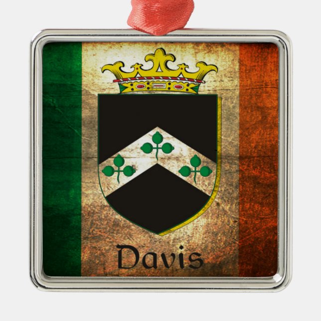 Davis Crest Irish Flag Metal Ornament (Front)