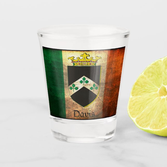 Davis Family Crest Irish Flag  Shot Glass (Front)