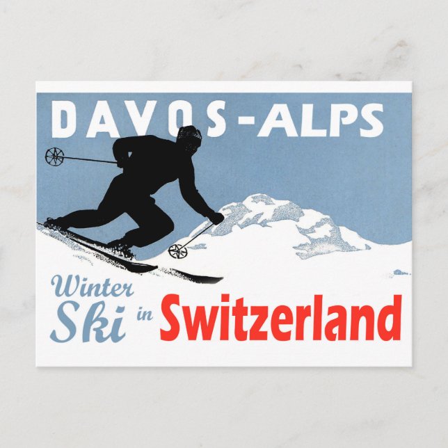 Davos - Alps, winter ski in Switzerland, vintage Postcard (Front)