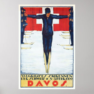 Davos Ski Racing Switzerland Vintage Ski Poster