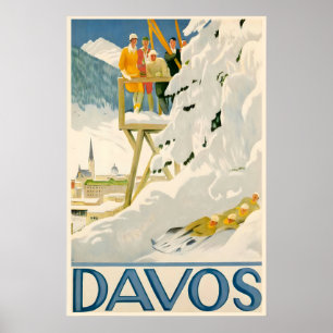 Davos Swiss Alps Winter Sport Switzerland Vintage Poster