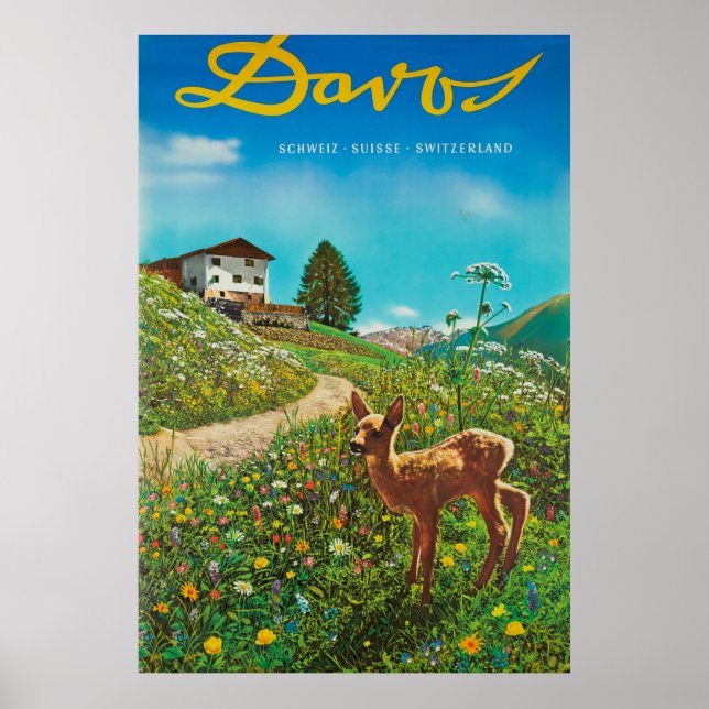 Davos Switzerland Animal Vintage Travel Poster (Front)