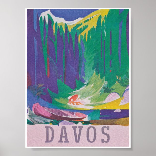 Davos Switzerland Retro Vintage Travel Poster (Front)