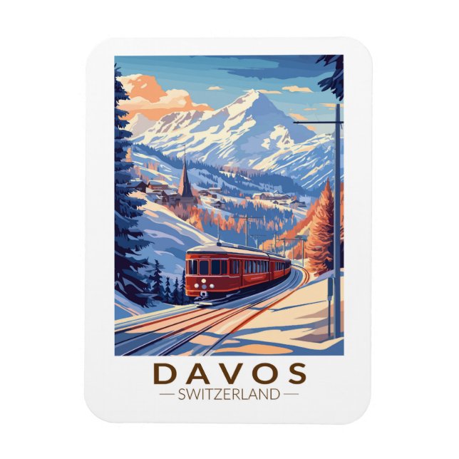 Davos Switzerland Train Travel Art Vintage Magnet (Vertical)