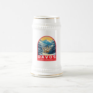 Davos Switzerland Travel Art Emblem Beer Stein