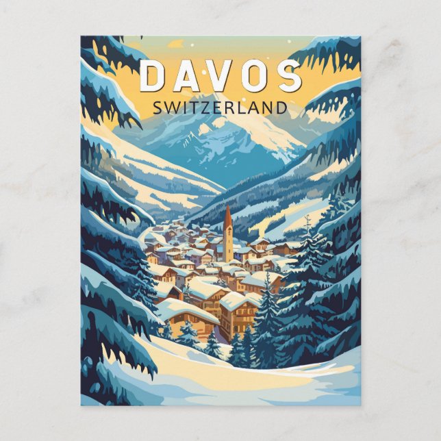Davos Switzerland Travel Art Vintage Postcard (Front)