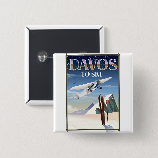 Davos Switzerland travel poster 2 Inch Square Button (Front & Back)