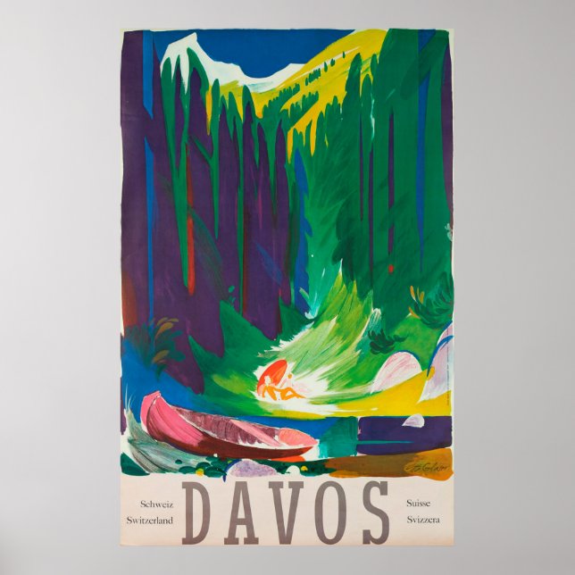 Davos Switzerland Vintage Travel Poster (Front)