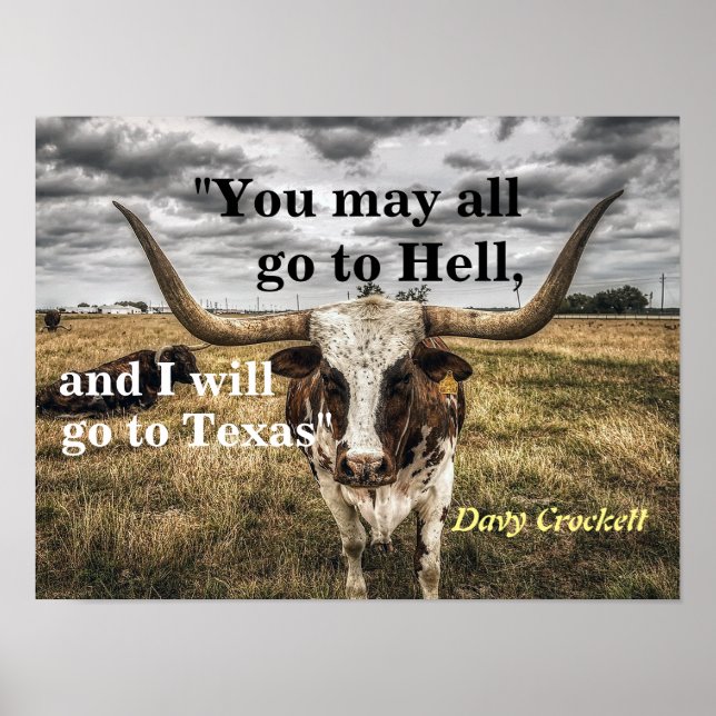 Davy Crockett Quote On Hell And Texas Poster (Front)