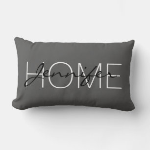 Davy grey colour home monogram lumbar pillow