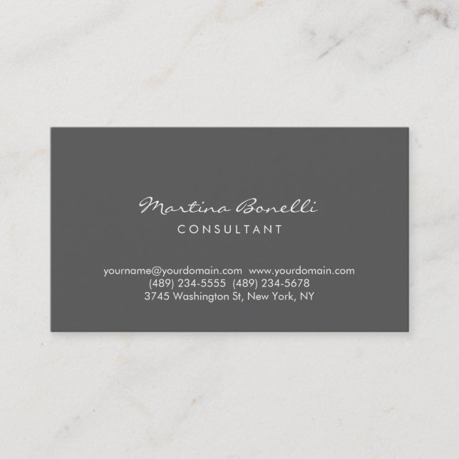 Davy's Grey Colour Minimalist Script Business Card (Front)
