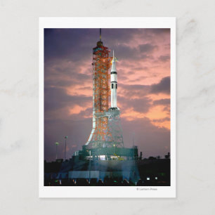 Dawn breaks behind ASTP Saturn IB CDDT Postcard