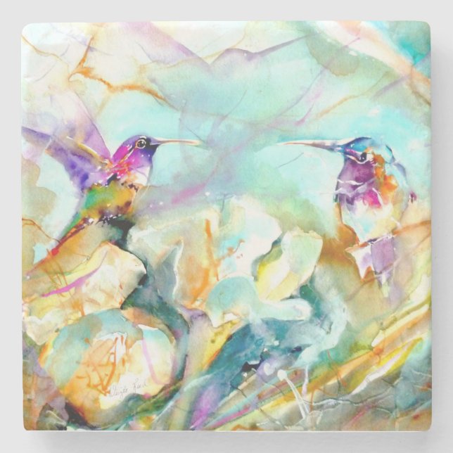 "Dawn Greeting" Hummingbird Print  Stone Coaster (Front)