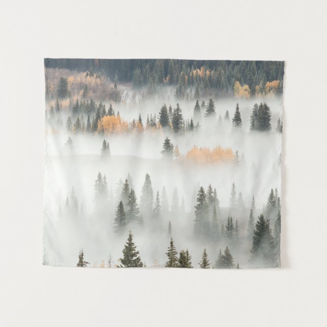 Dawn Ground Fog Covers Mountain Forest Tapestry (Front (Horizontal))