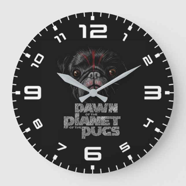 Dawn Of The Planet Of The Pugs Large Clock (Front)