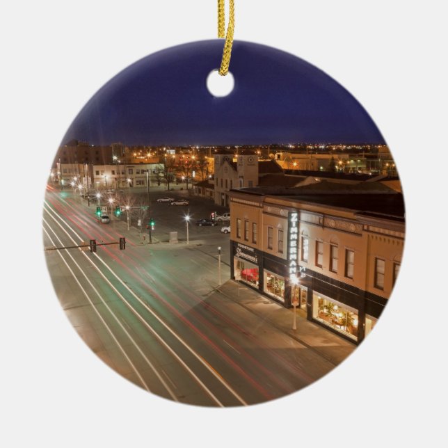 Dawn on Main Street of Bismarck, North Dakota Ceramic Ornament (Front)