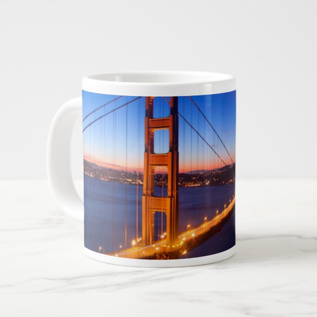 Dawn over San Francisco and Golden Gate Bridge. Large Coffee Mug (Front Left)