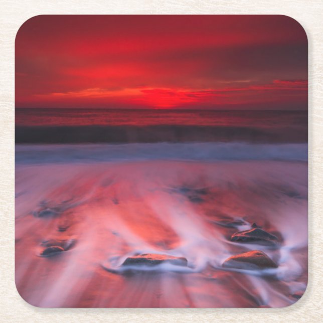 Dawn Over The Stormy Sea Square Paper Coaster (Front)