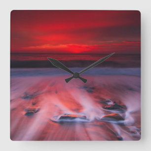 Dawn Over The Stormy Sea Square Wall Clock
