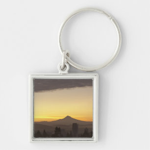 Dawn sky over Portland and Mt. Hood, Oregon Keychain