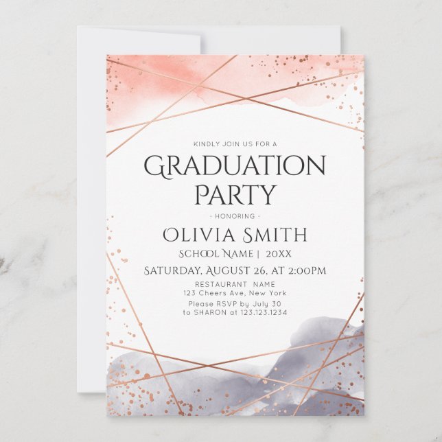 Dawn Watercolor Geometric Graduation Party Invitation (Front)