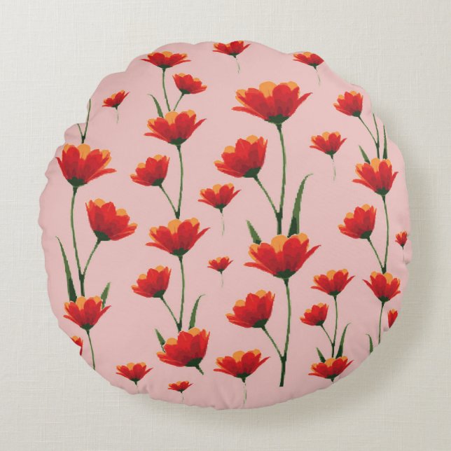 Dawnfire Poppies Round Pillow (Front)