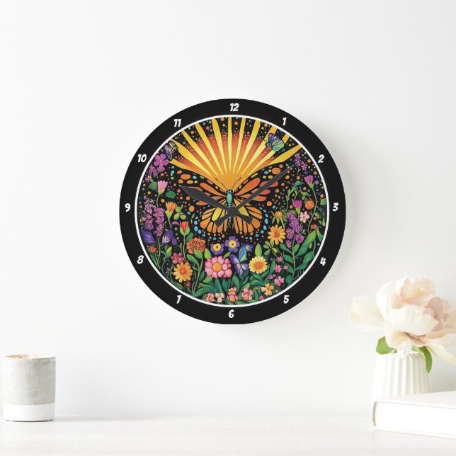 Dawn's Embrace" - Butterfly & Flowers Large Clock (Home)