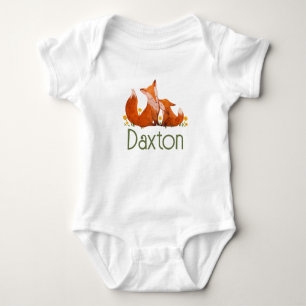 Daxton Custom Name Reveal Fox Boy Woodland Animal Baby Bodysuit