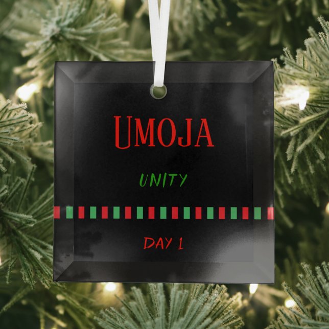 Day 1 Umoja Principle Kwanzaa Glass Ornament (Insitu)