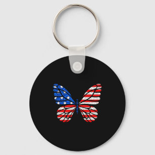 Day 4th July Usa Flag America Butterfly  Keychain