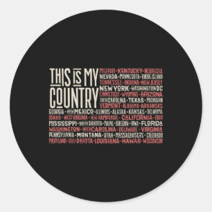 Day 4th July Usa Flag America State Map Names 1  Classic Round Sticker
