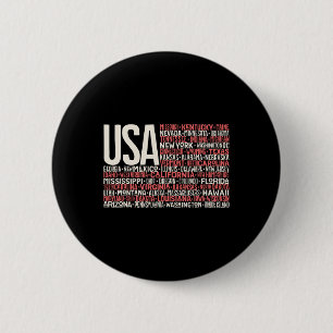 Day 4th July Usa Flag America State Map Names  2 Inch Round Button