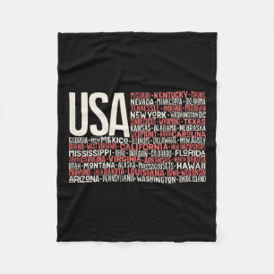 Day 4th July Usa Flag America State Map Names  Fleece Blanket