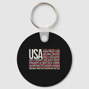 Day 4th July Usa Flag America State Map Names  Keychain