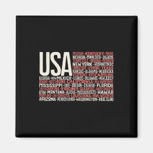 Day 4th July Usa Flag America State Map Names Magnet