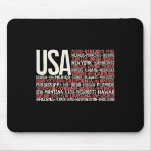 Day 4th July Usa Flag America State Map Names Mouse Pad
